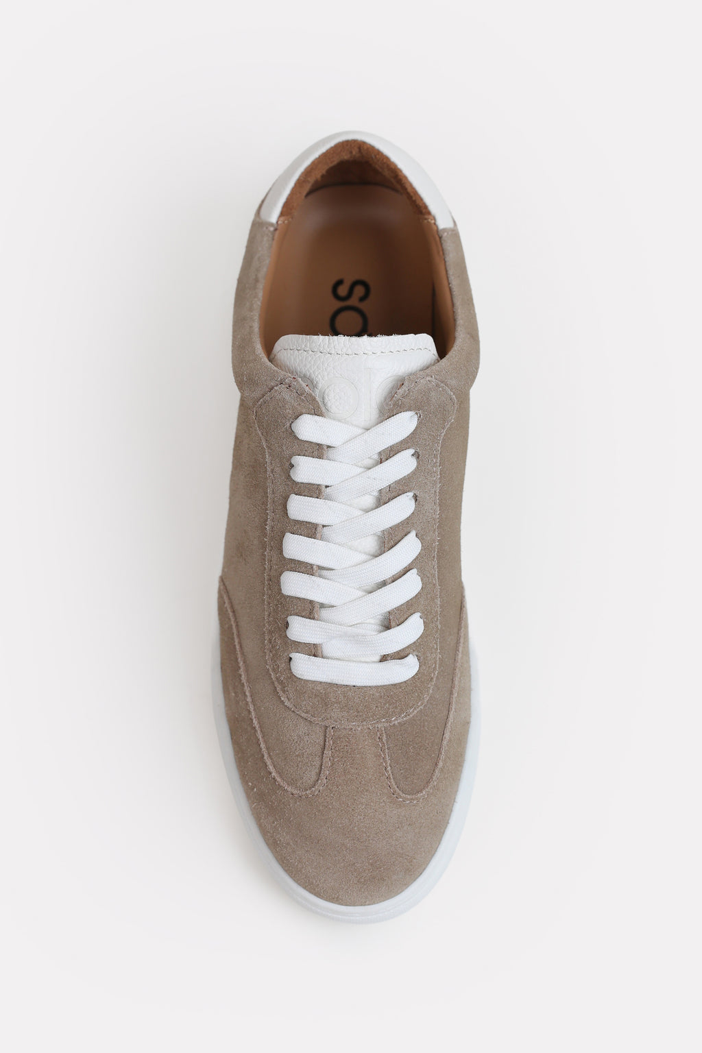 Suede Leather Lace Up Trainer - Beige
