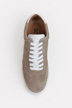 Suede Leather Lace Up Trainer - Beige