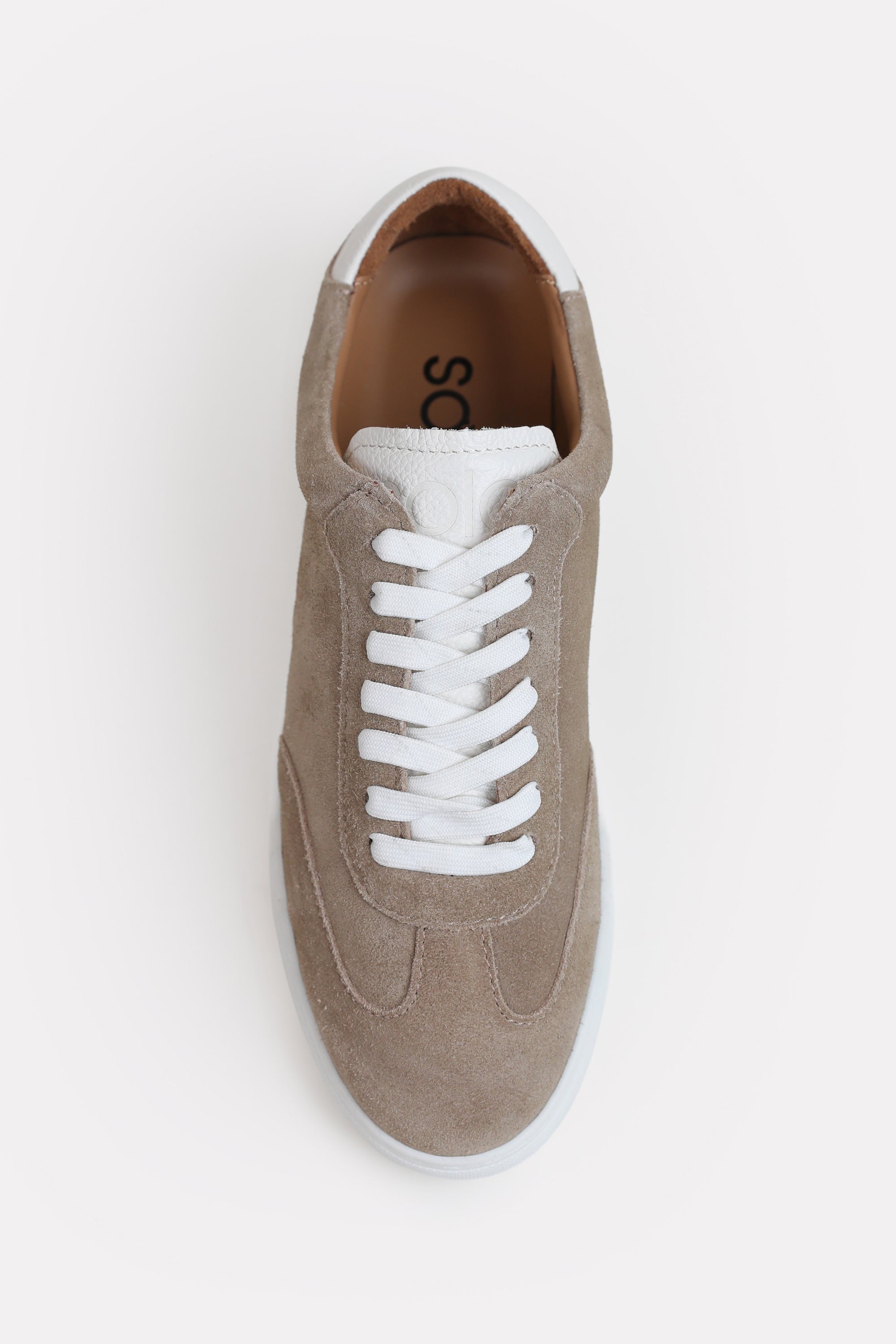 Suede Leather Lace Up Trainer - Beige