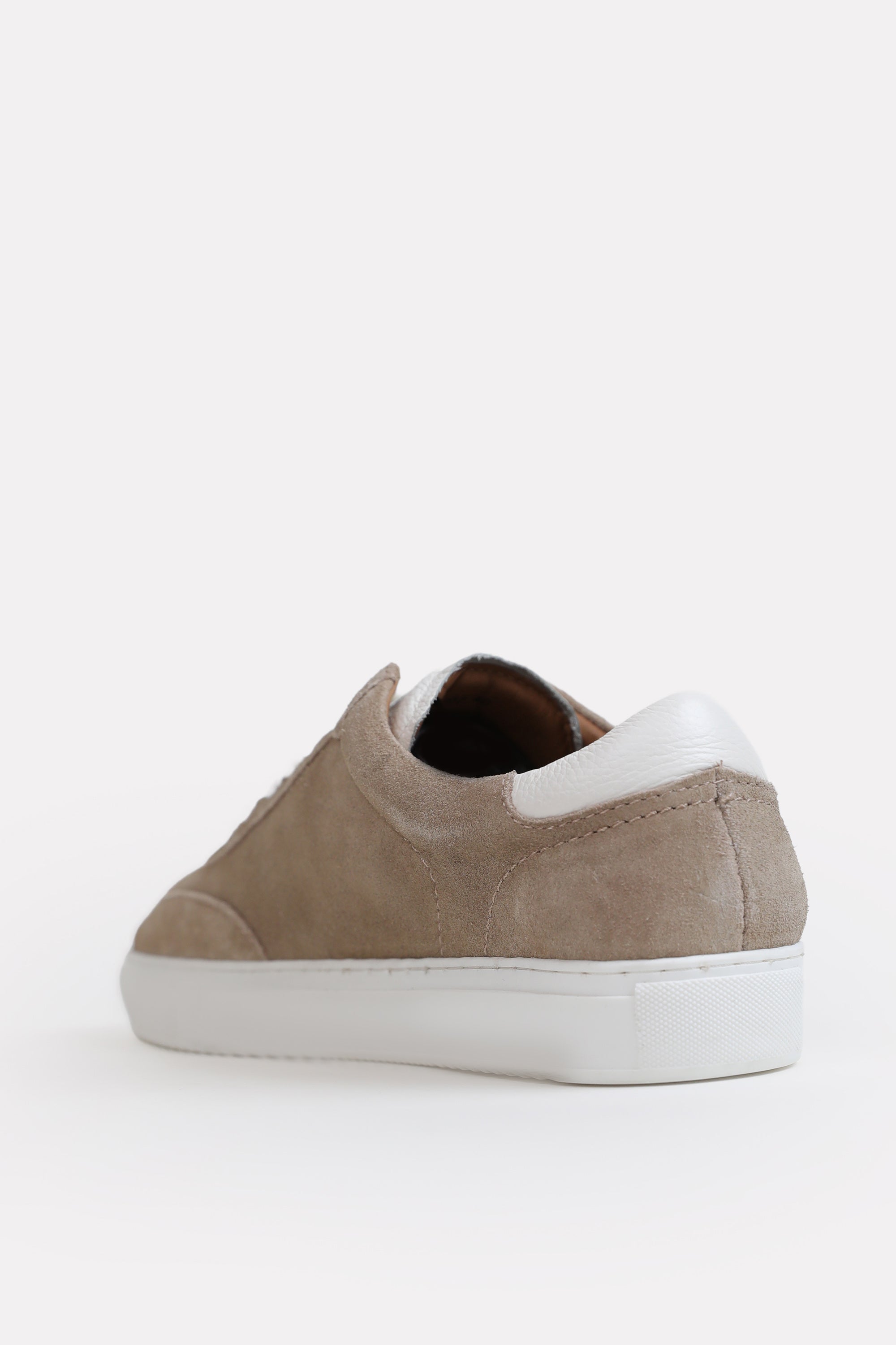 Suede Leather Lace Up Trainer - Beige