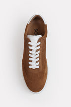 Suede Leather Lace Up Trainer - Brown
