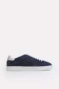 Suede Leather Trainers-Detailed Heel - Blue