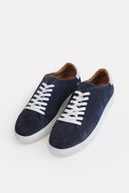 Suede Leather Trainers-Detailed Heel - Blue
