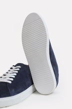 Suede Leather Trainers-Detailed Heel - Blue