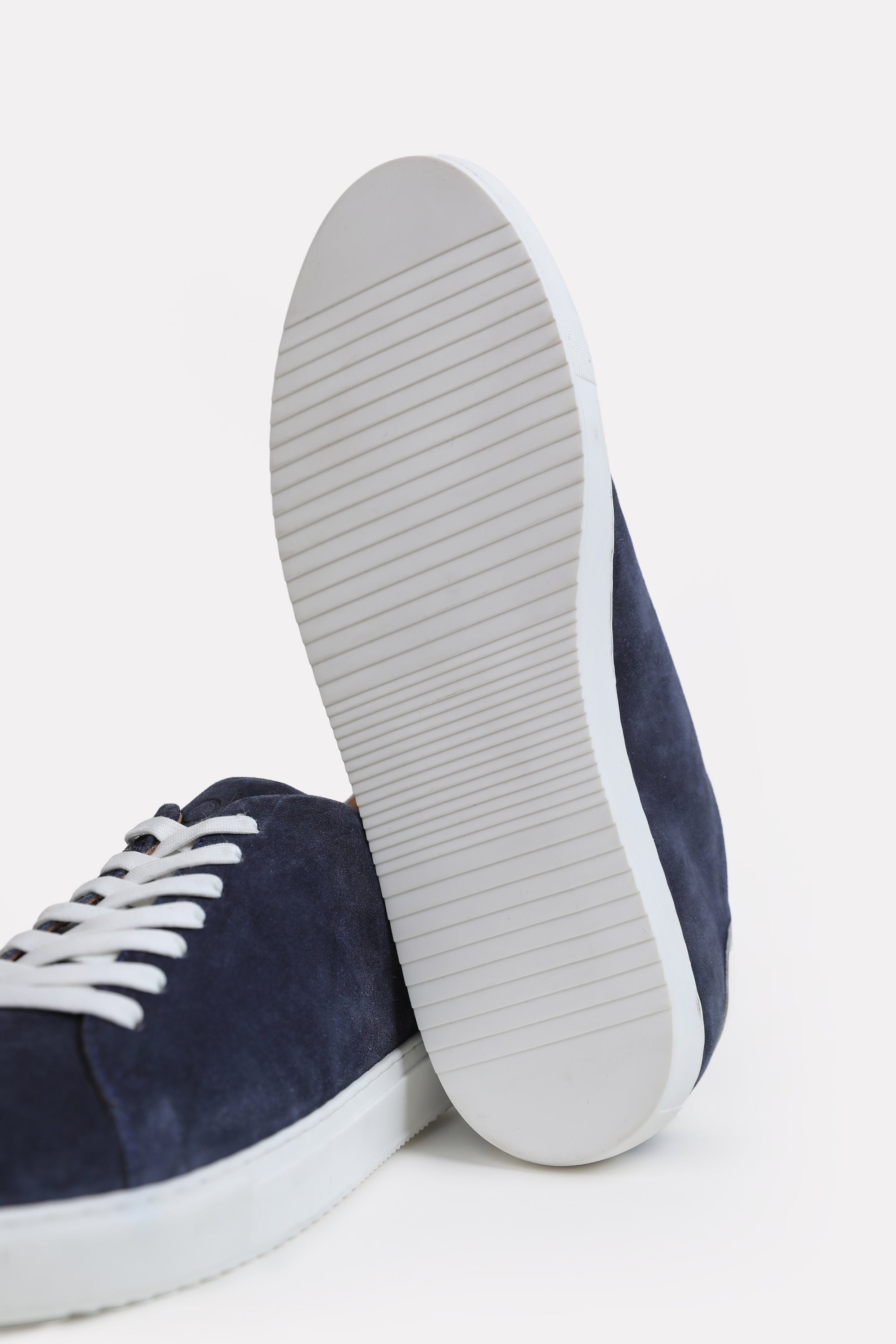 Suede Leather Trainers-Detailed Heel - Blue