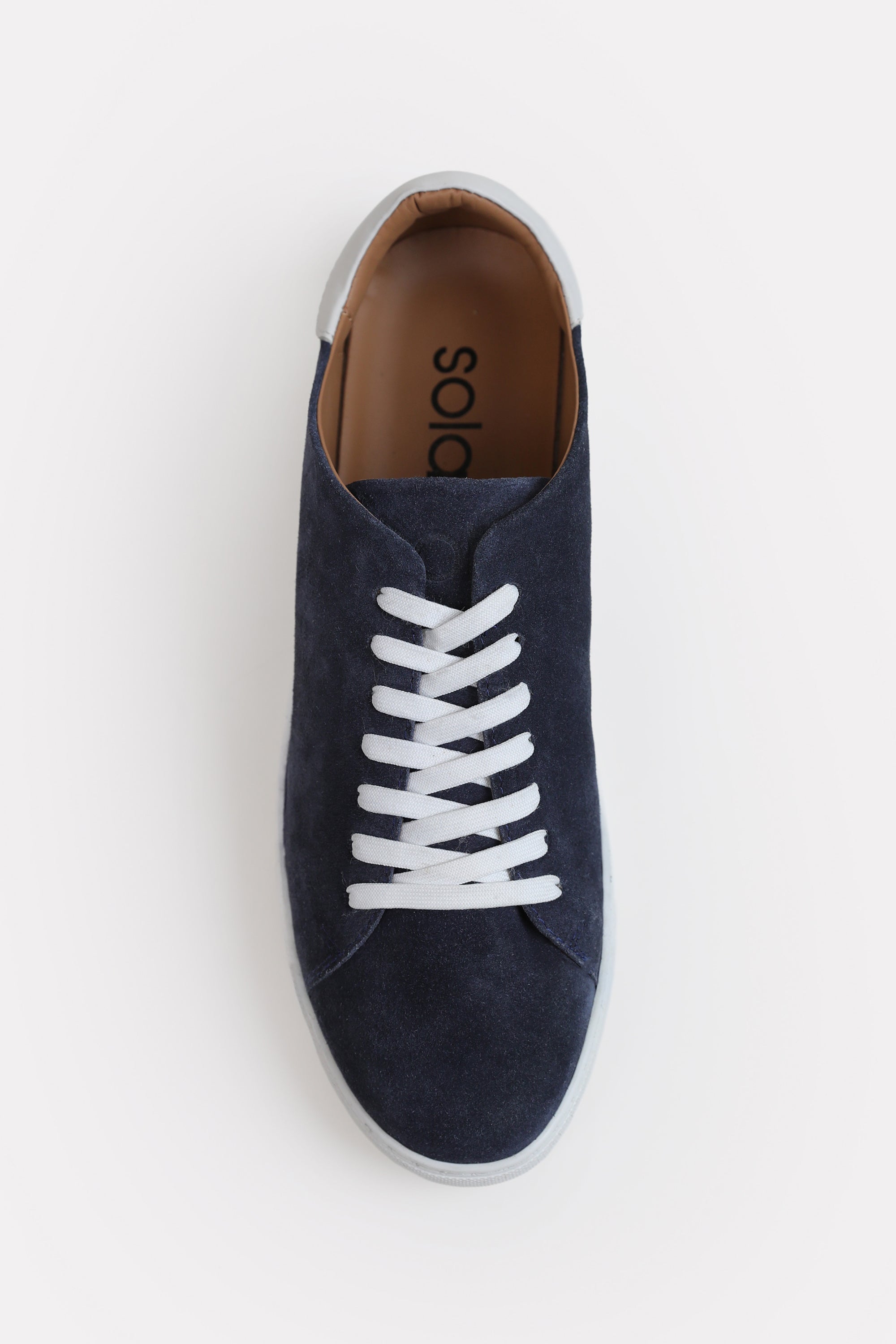 Suede Leather Trainers-Detailed Heel - Blue