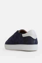 Suede Leather Trainers-Detailed Heel - Blue