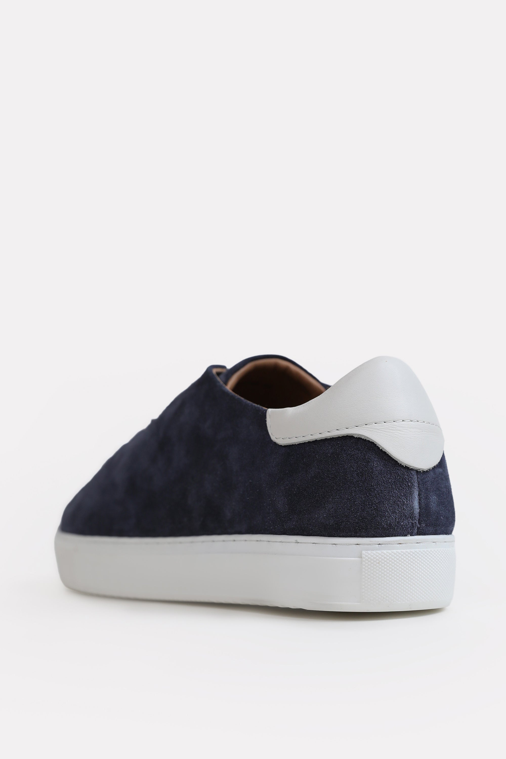 Suede Leather Trainers-Detailed Heel - Blue