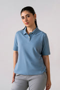The Ease Pique Polo - Faded denim