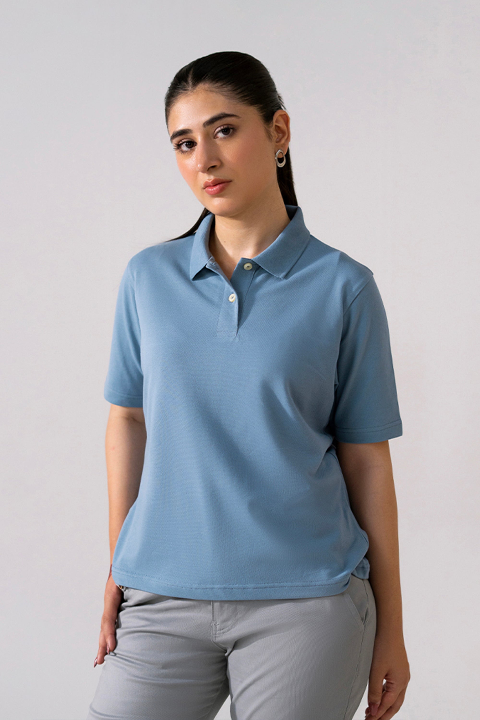 The Ease Pique Polo - Faded denim
