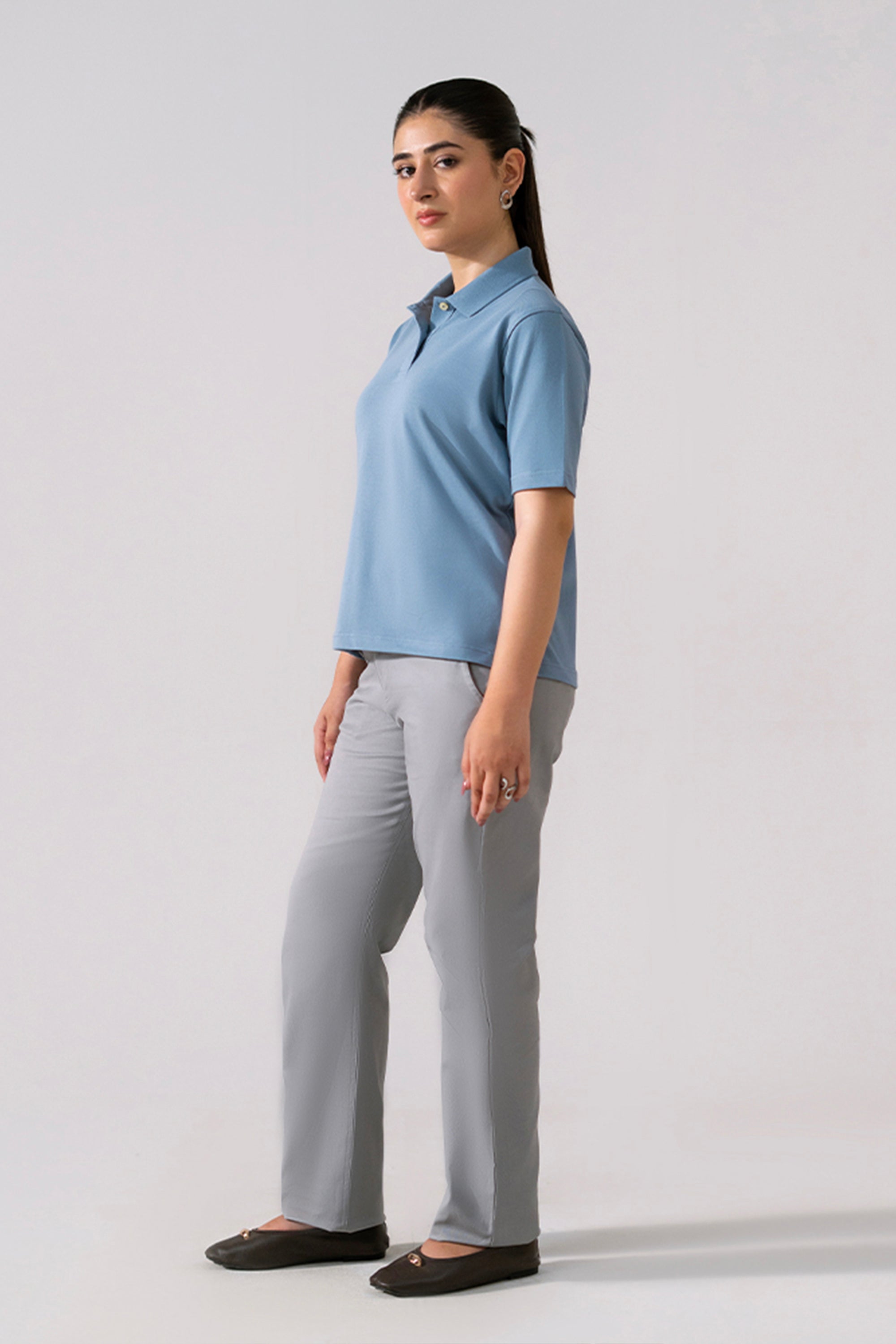 The Ease Pique Polo - Faded denim