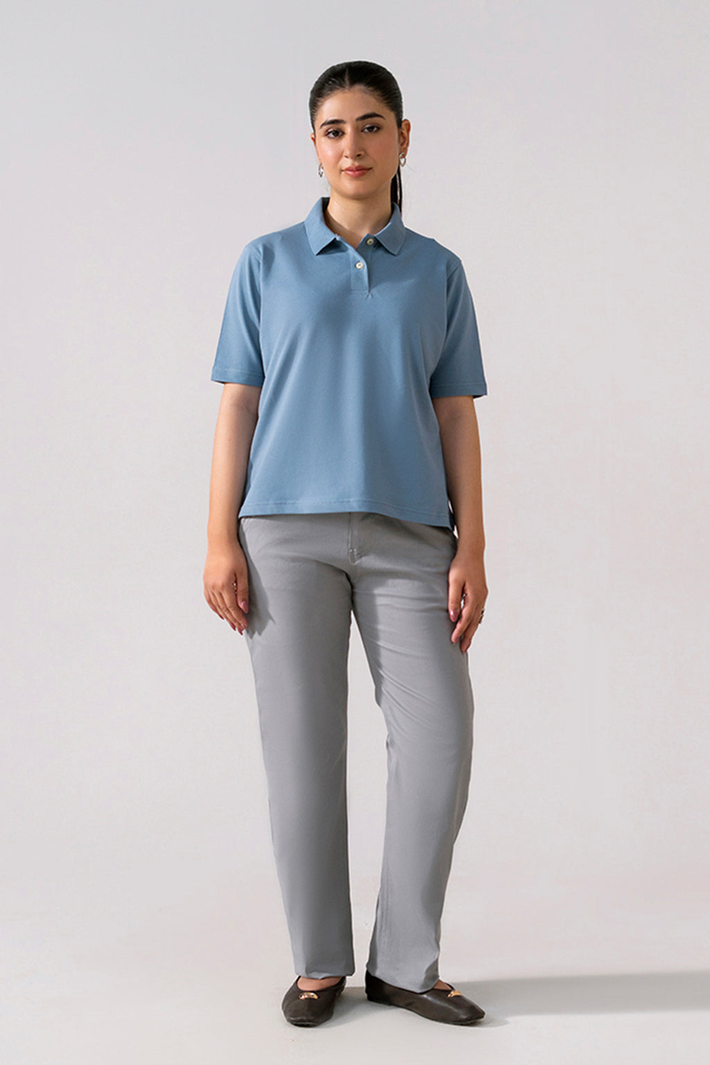 The Ease Pique Polo - Faded denim