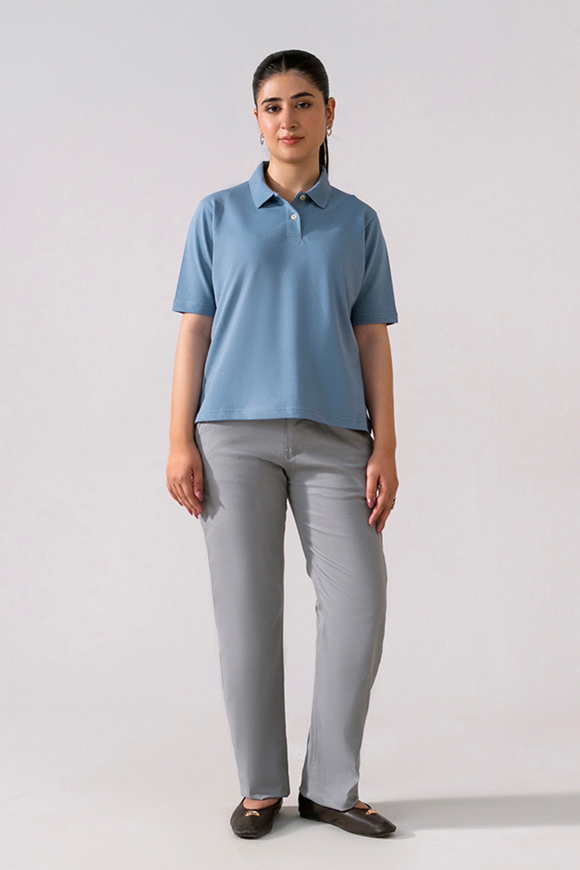 The Ease Pique Polo - Faded denim