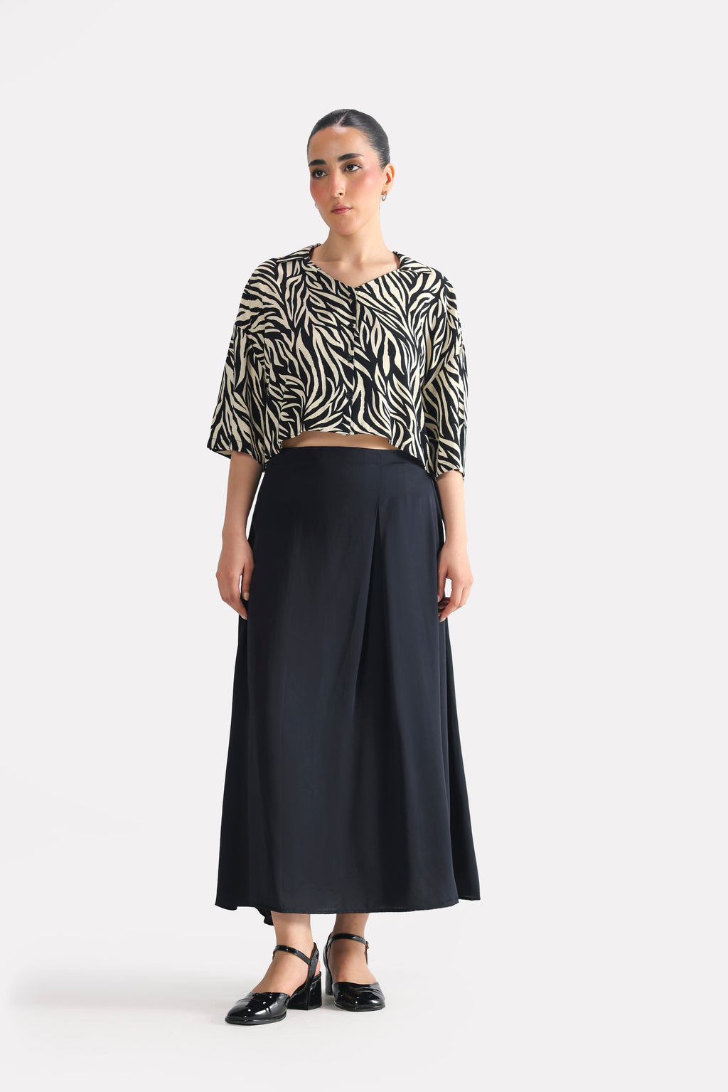 Twill Silk Midi Skirt - Black