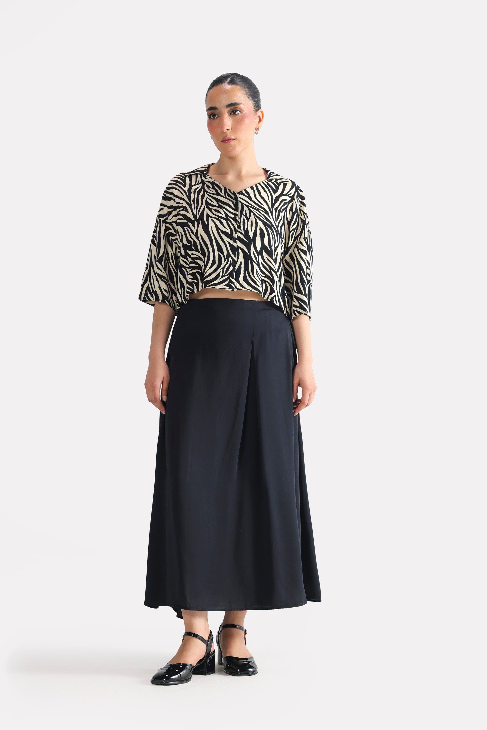 Twill Silk Midi Skirt - Black