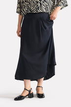 Twill Silk Midi Skirt - Black