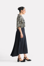 Twill Silk Midi Skirt - Black