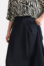 Twill Silk Midi Skirt - Black