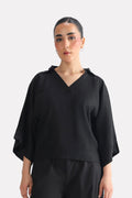 Wide Collar Relaxed Top - Black