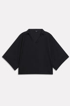 Wide Collar Relaxed Top - Black