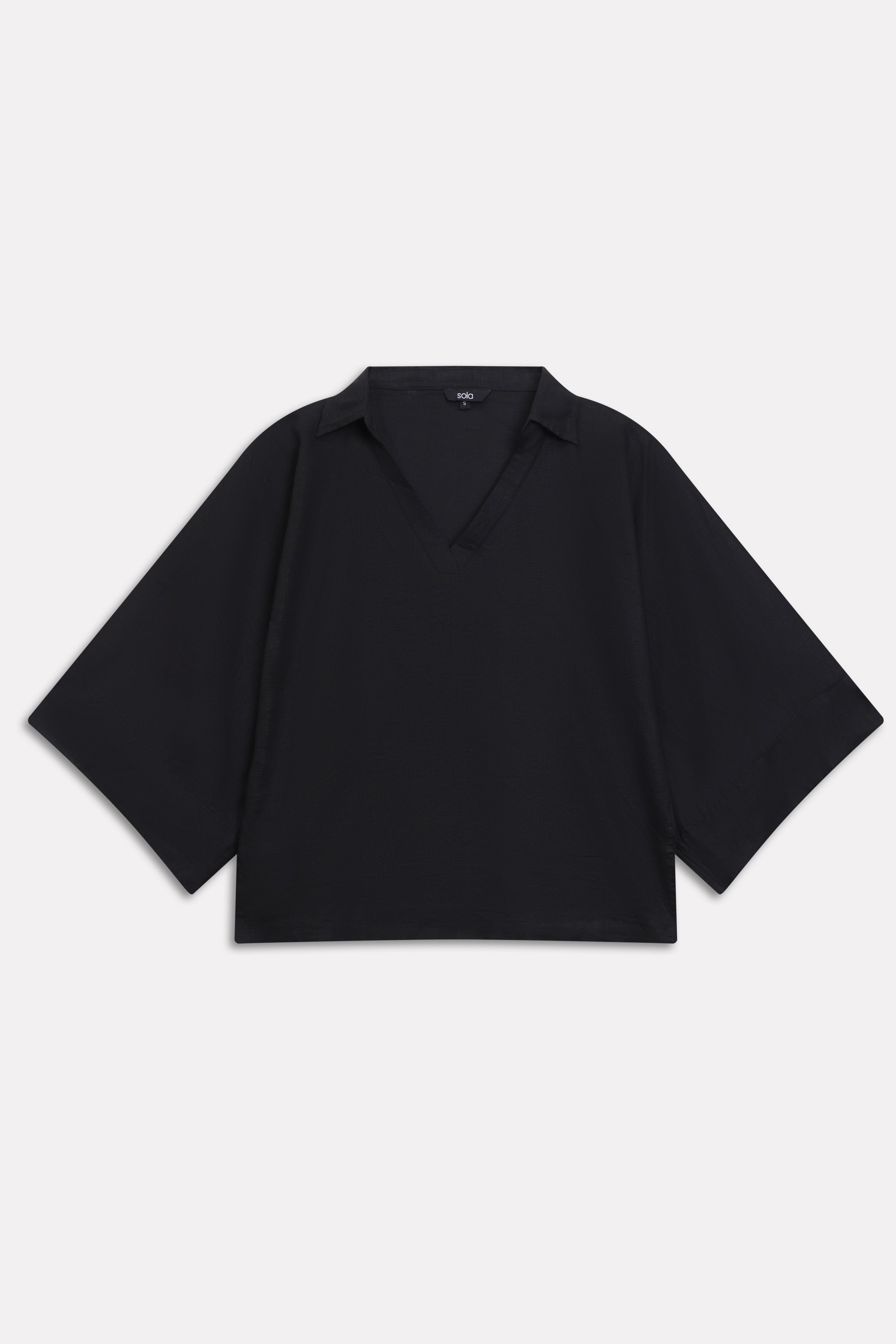 Wide Collar Relaxed Top - Black