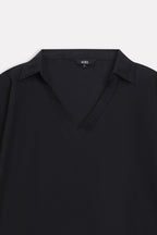 Wide Collar Relaxed Top - Black