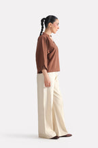 Wide Collar Relaxed Top - Chocolate Brown