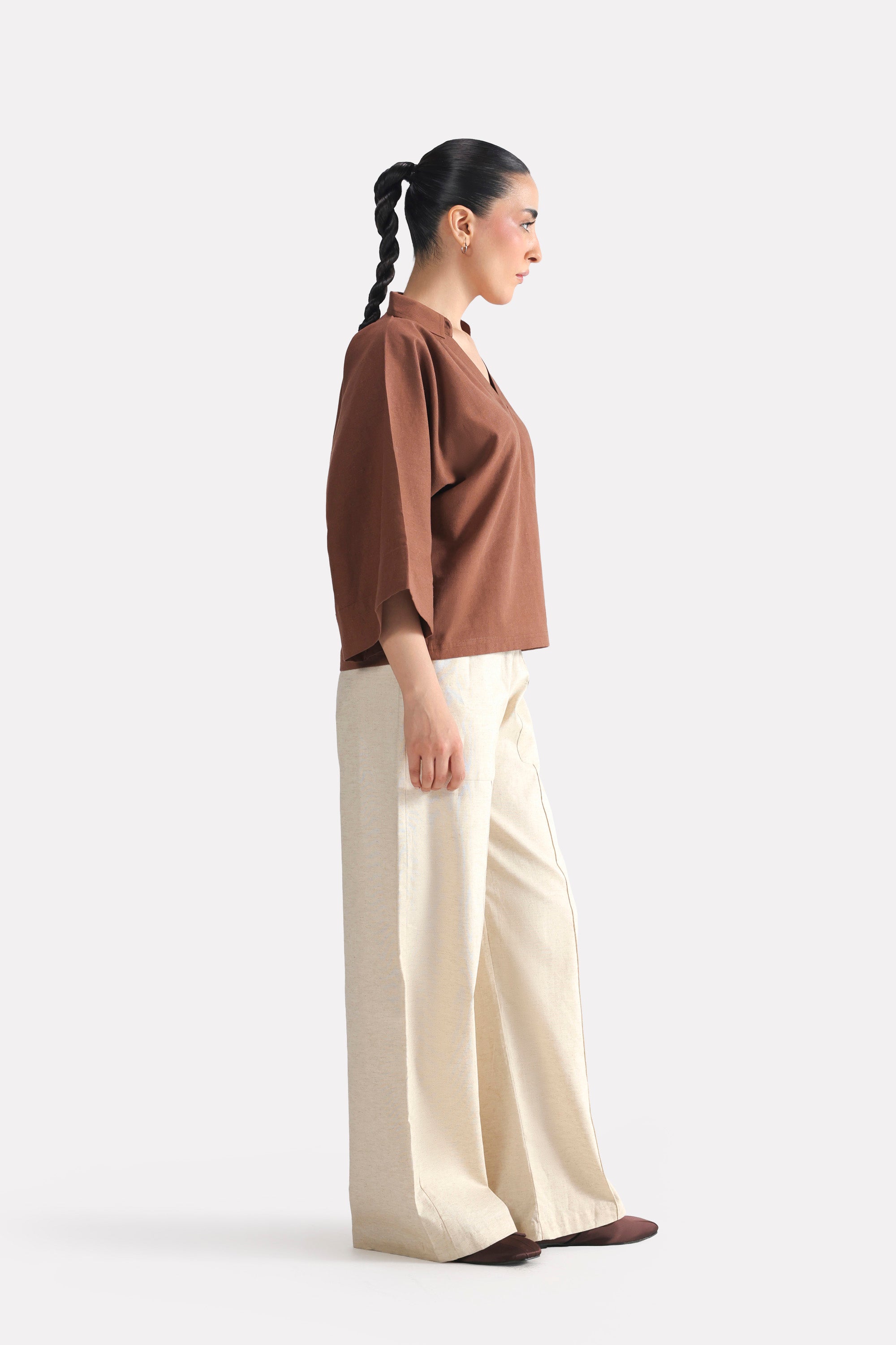 Wide Collar Relaxed Top - Chocolate Brown