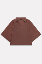Wide Collar Relaxed Top - Chocolate Brown