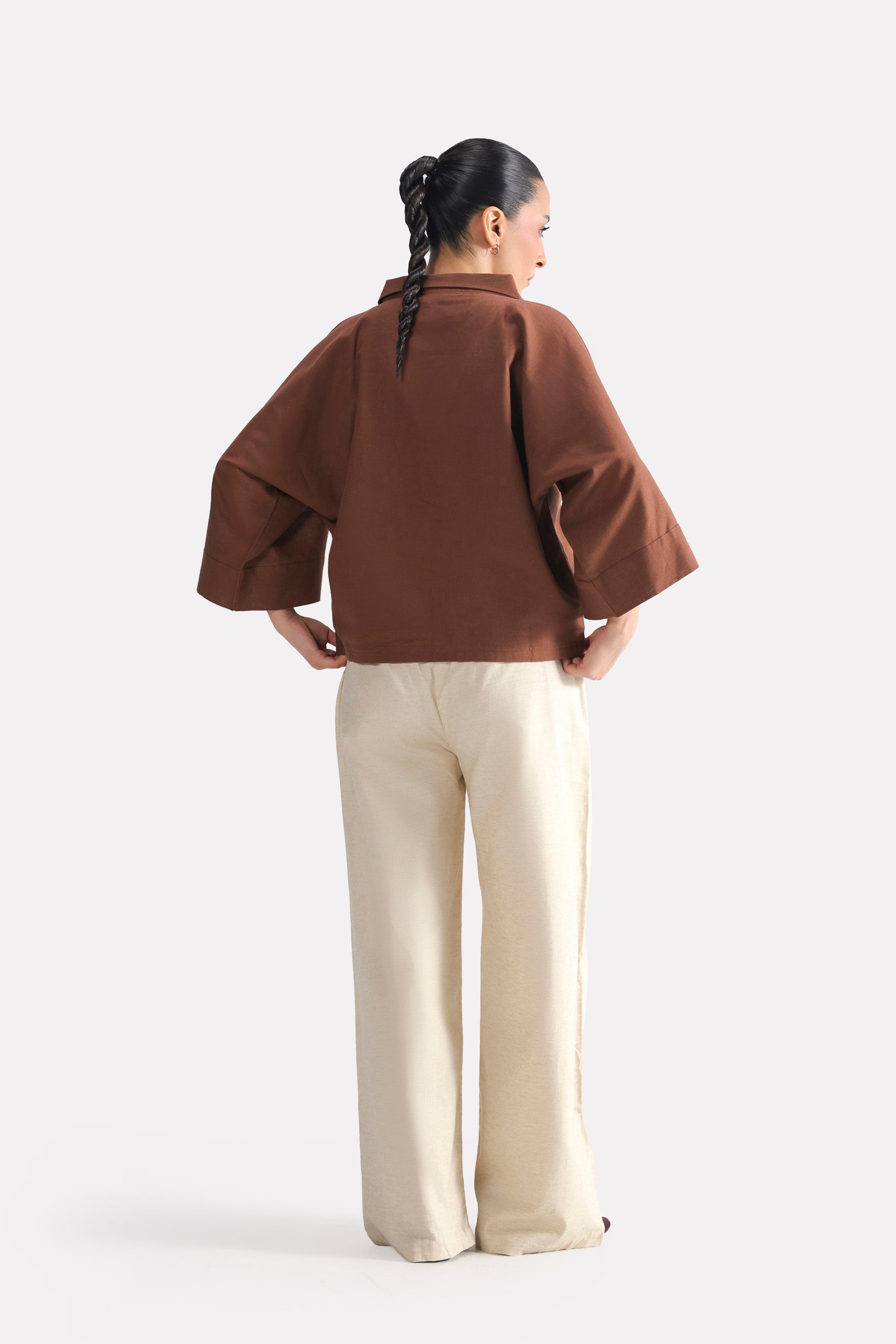 Wide Collar Relaxed Top - Chocolate Brown