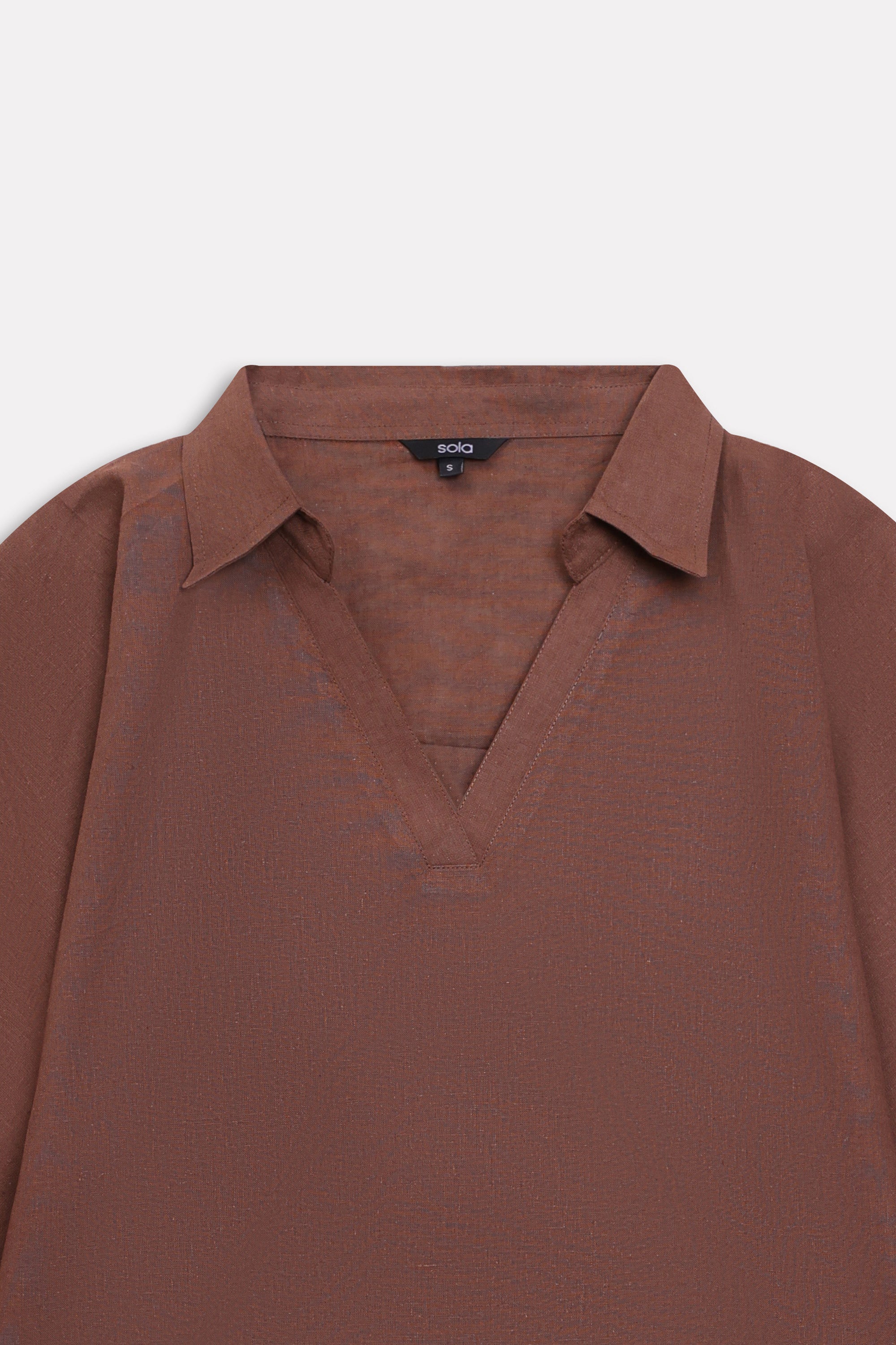 Wide Collar Relaxed Top - Chocolate Brown