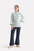 Willow Print Relaxed Top - White&Blue