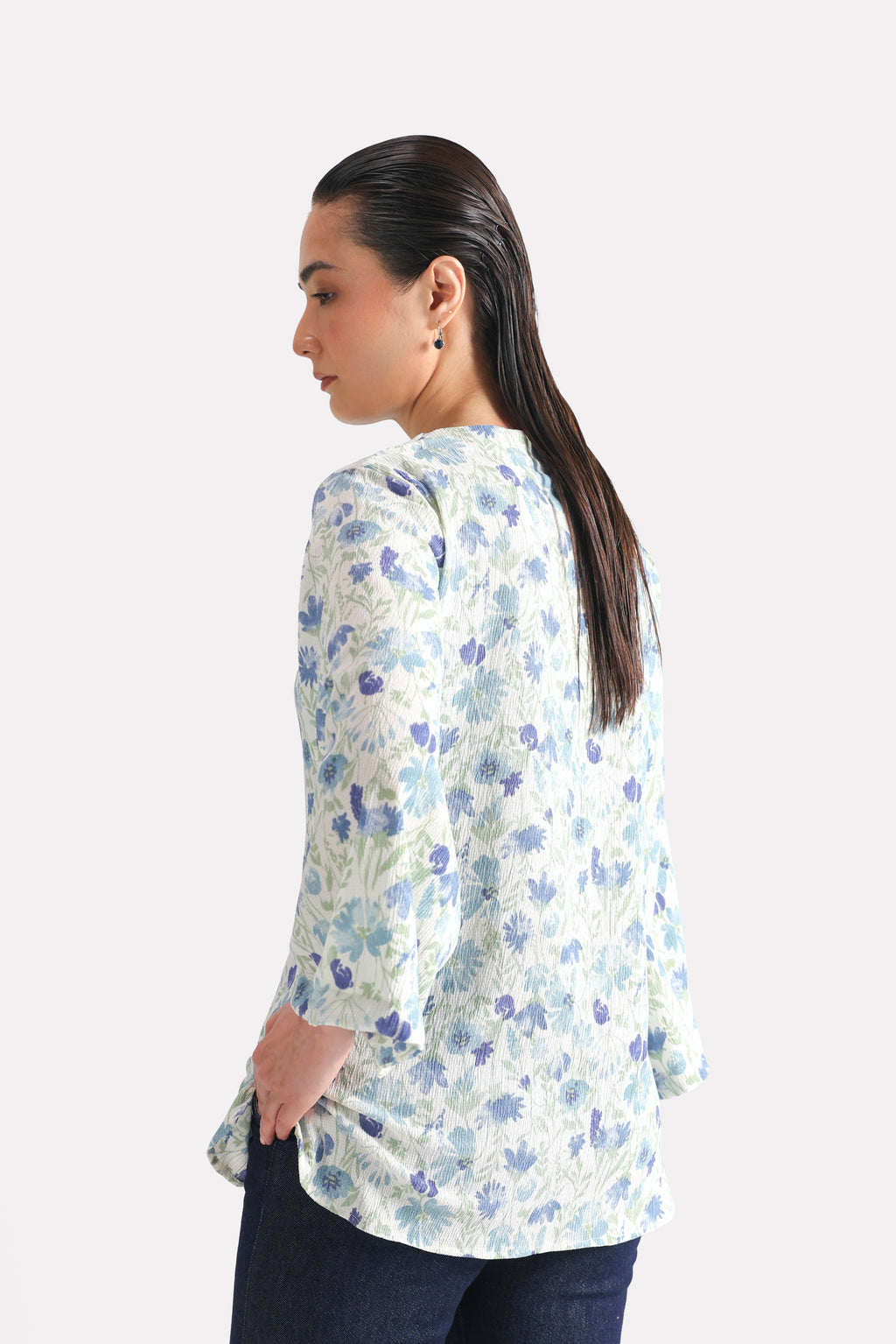 Willow Print Relaxed Top - White&Blue