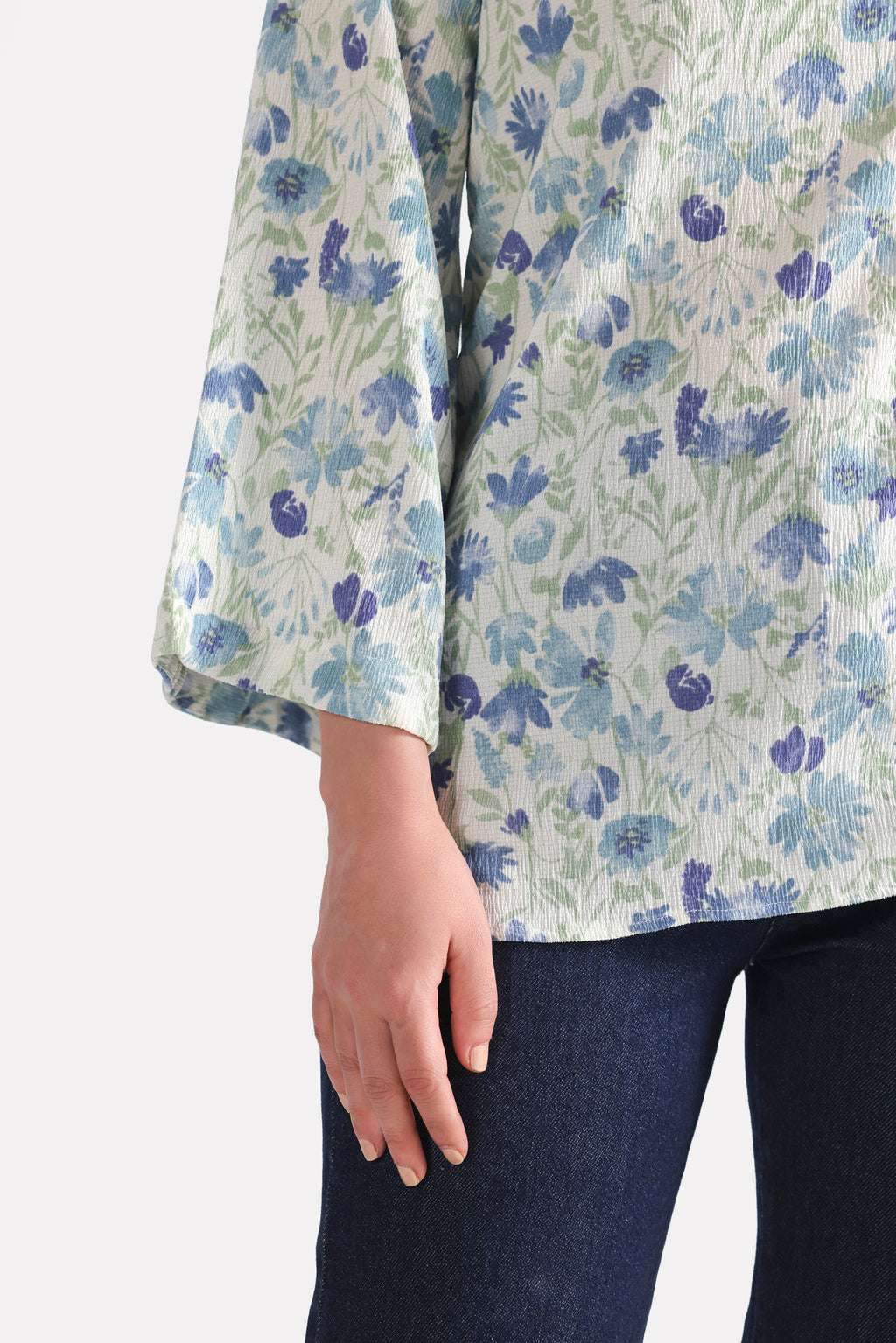 Willow Print Relaxed Top - White&Blue