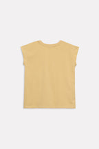 Flat lay of the beige cap sleeve t-shirt, by SOLA Pakistan.