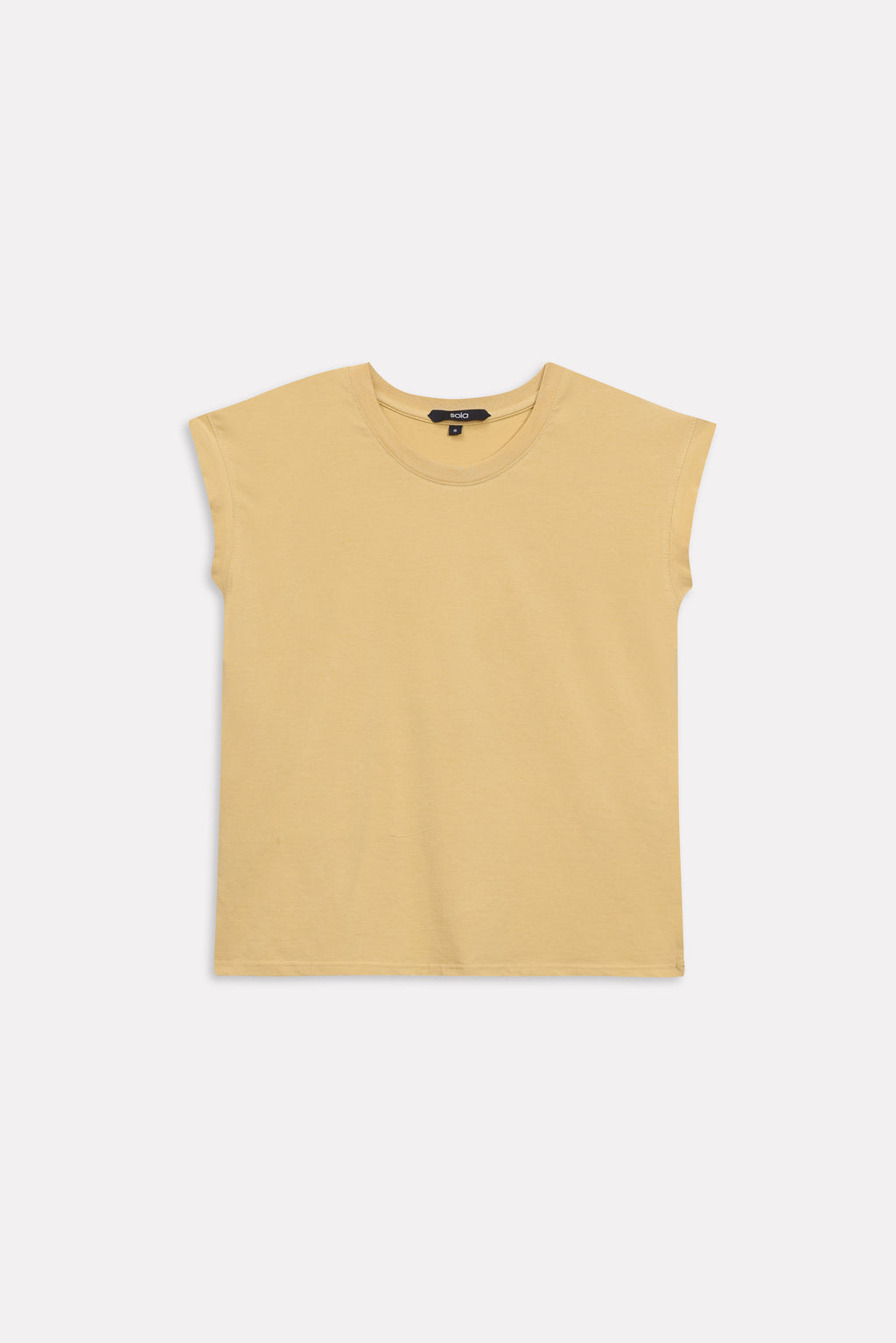 Beige cap sleeve t-shirt shown in a styled fit, by SOLA Pakistan.