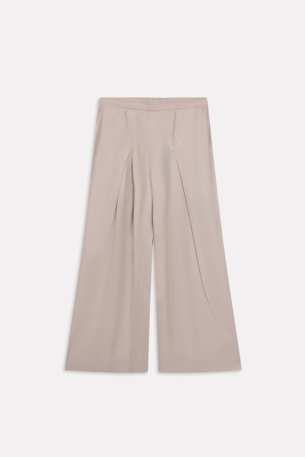Close-up detail on the beige pleated co-ord bottom, by SOLA Pakistan.