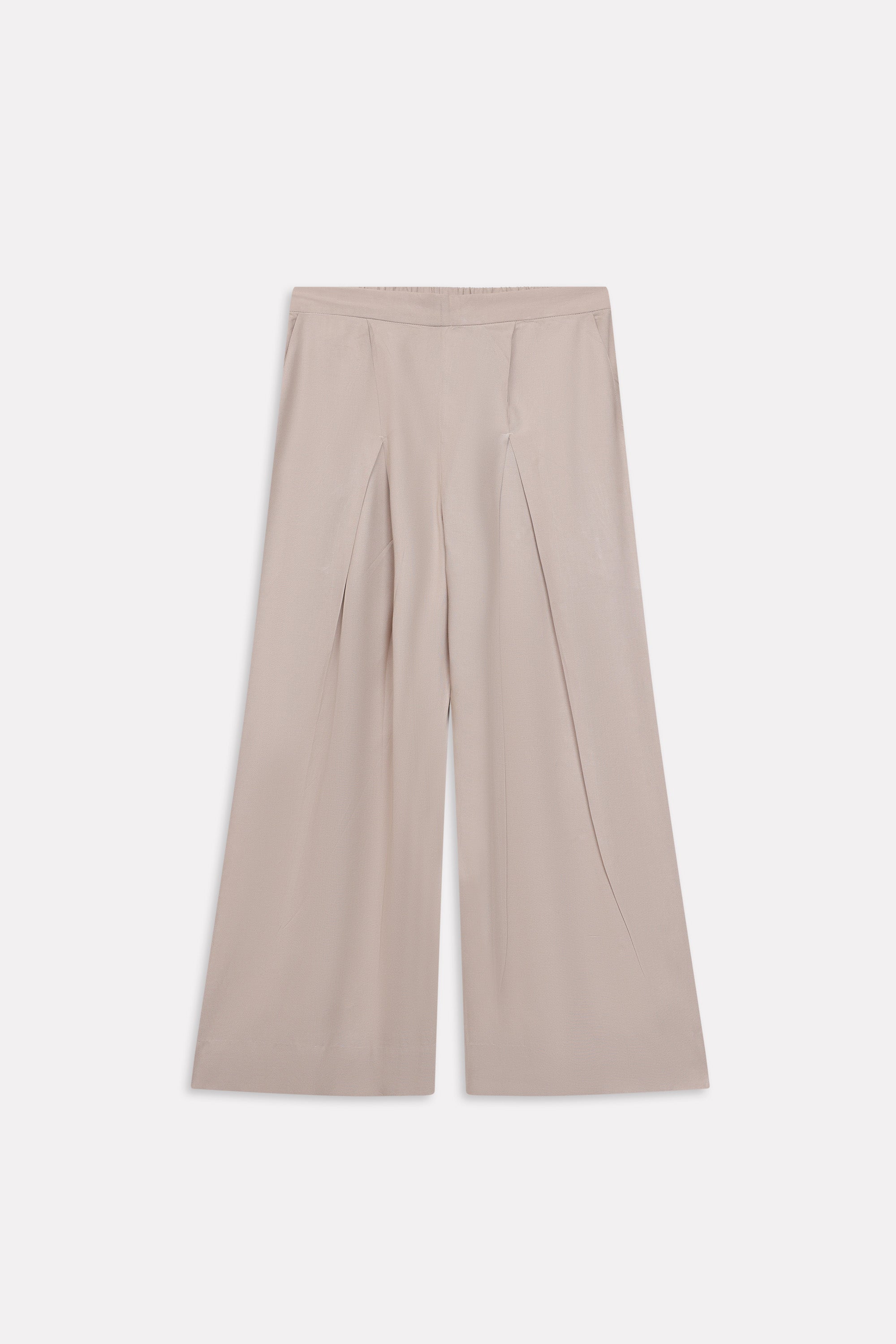 Close-up detail on the beige pleated co-ord bottom, by SOLA Pakistan.