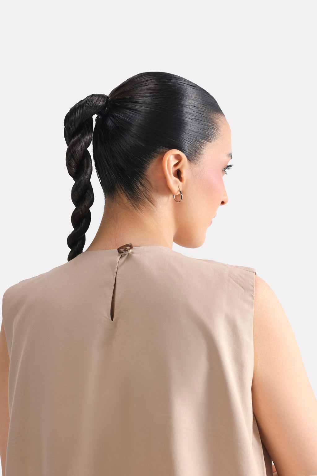 Additional view of the beige pleated co-ord top, by SOLA Pakistan.
