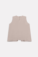 Beige pleated co-ord top, alternate angle, by SOLA Pakistan.