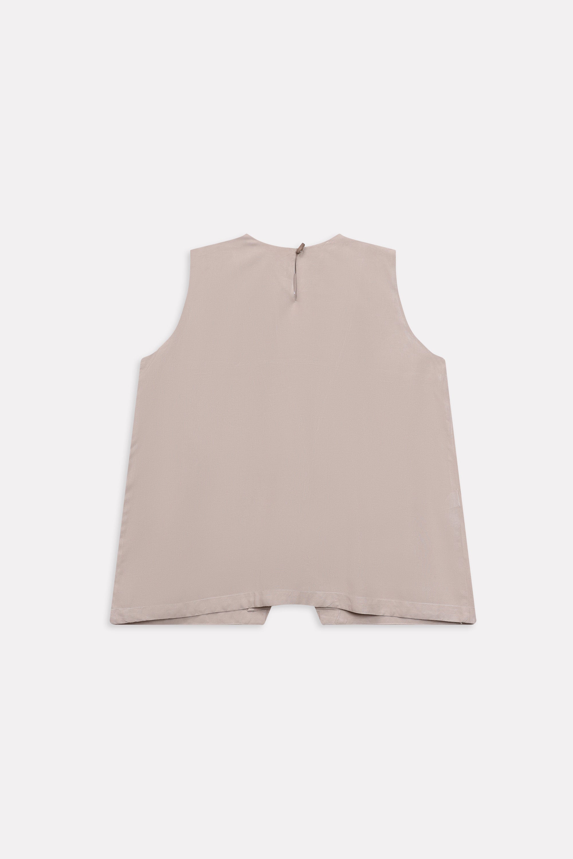Beige pleated co-ord top, alternate angle, by SOLA Pakistan.