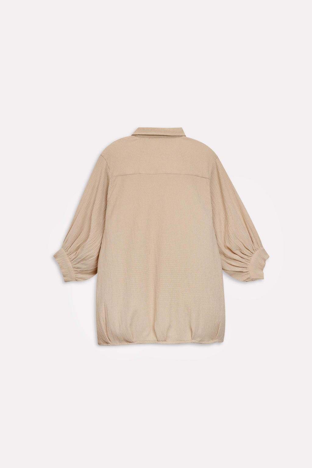 Beige pleated hem woven top shown in a styled fit, by SOLA Pakistan.
