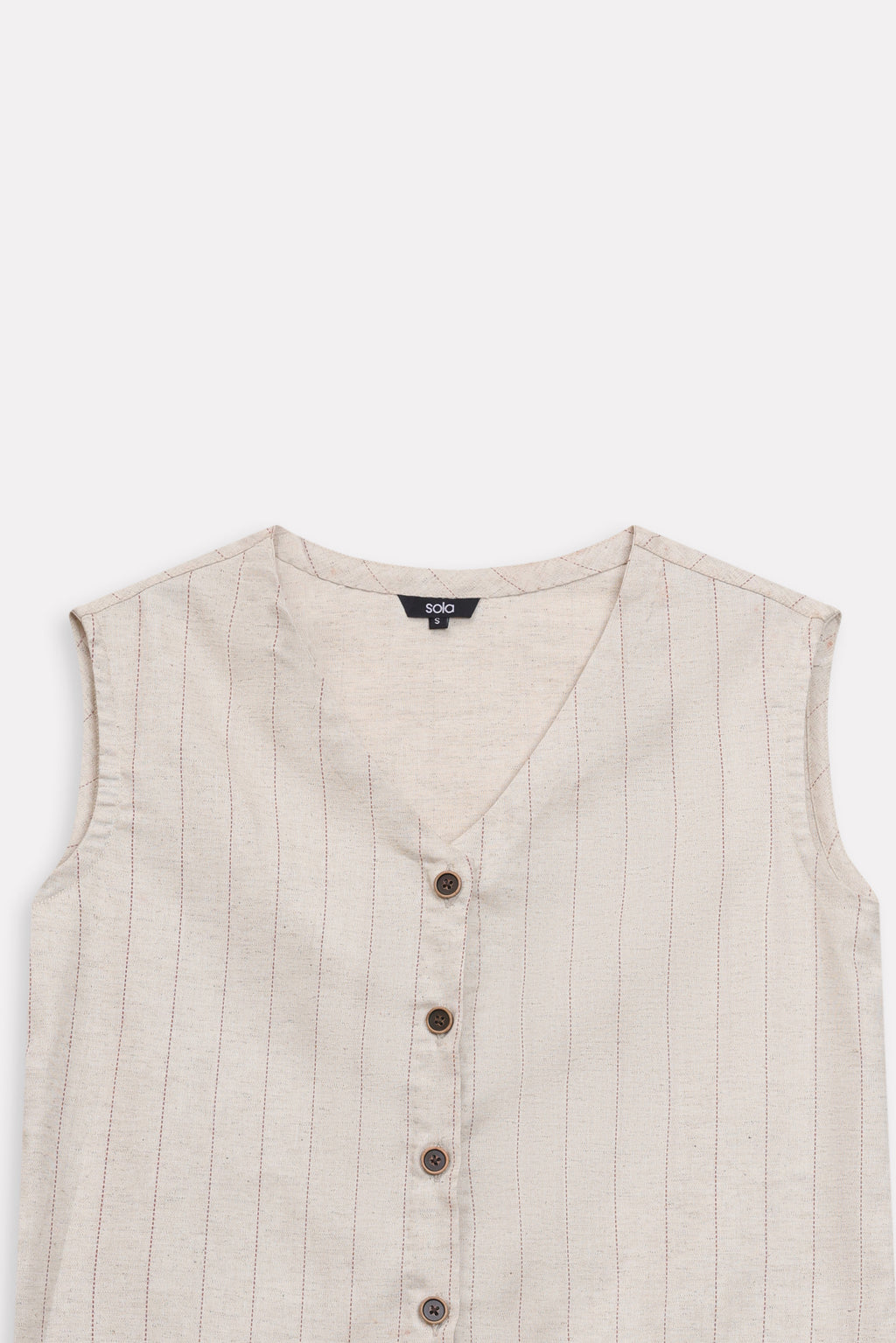 Additional view of the beige print linen blend tailored co-ord top, by SOLA Pakistan.