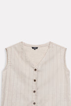 Additional view of the beige print linen blend tailored co-ord top, by SOLA Pakistan.
