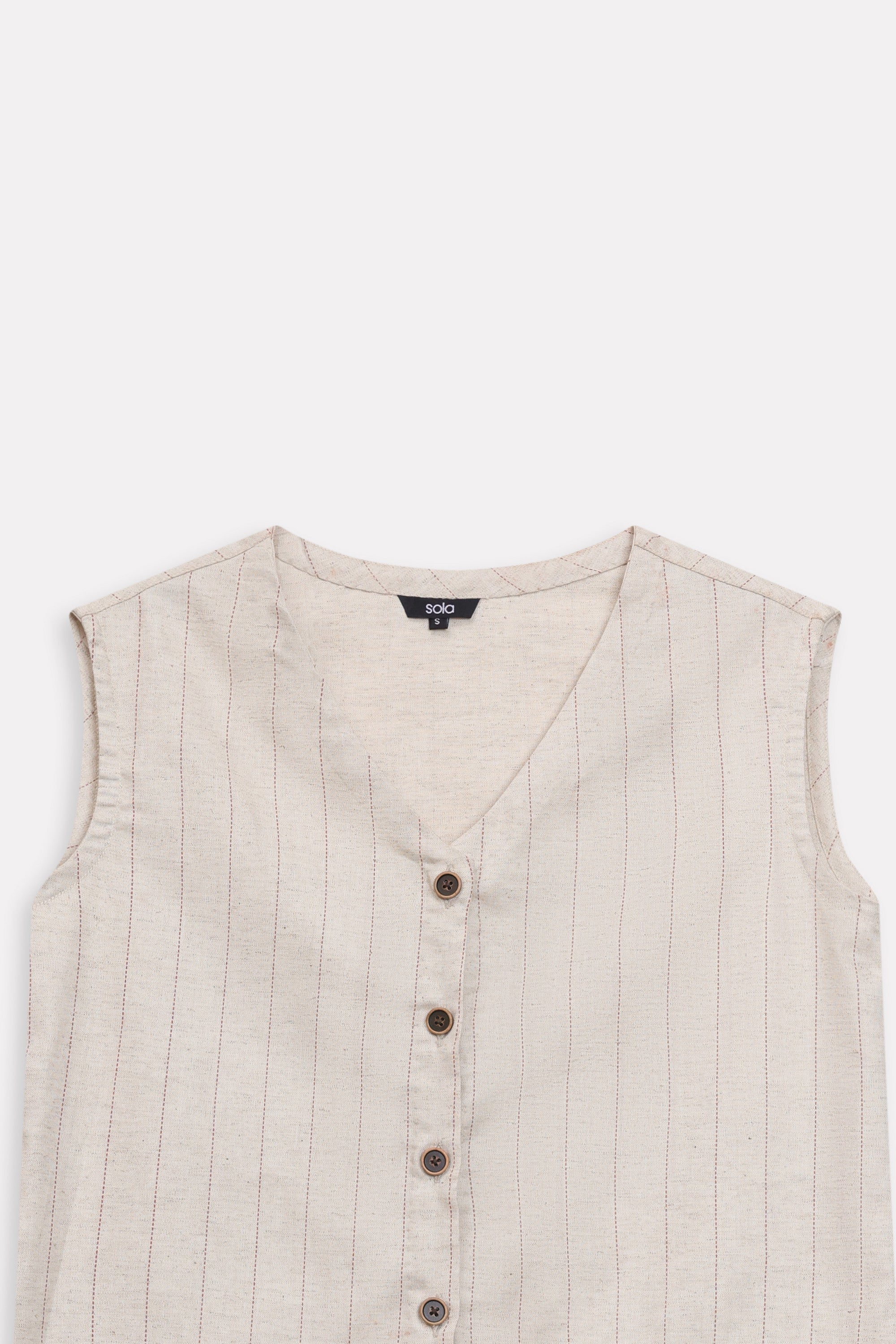 Additional view of the beige print linen blend tailored co-ord top, by SOLA Pakistan.