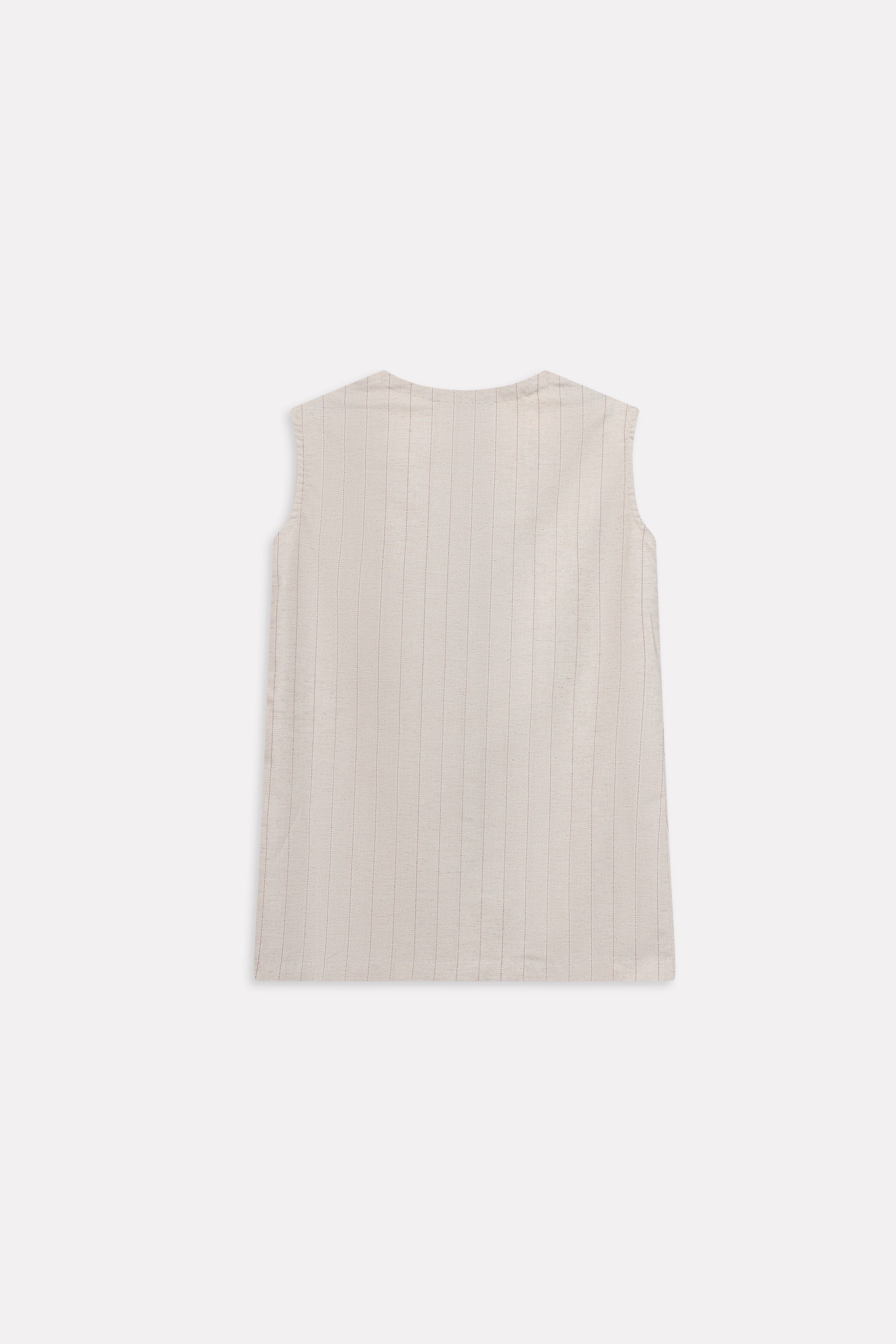 Flat lay of the beige print linen blend tailored co-ord top, by SOLA Pakistan.