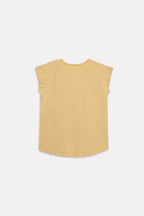 Beige relaxed shoulder-tab t-shirt, alternate angle, by SOLA Pakistan.