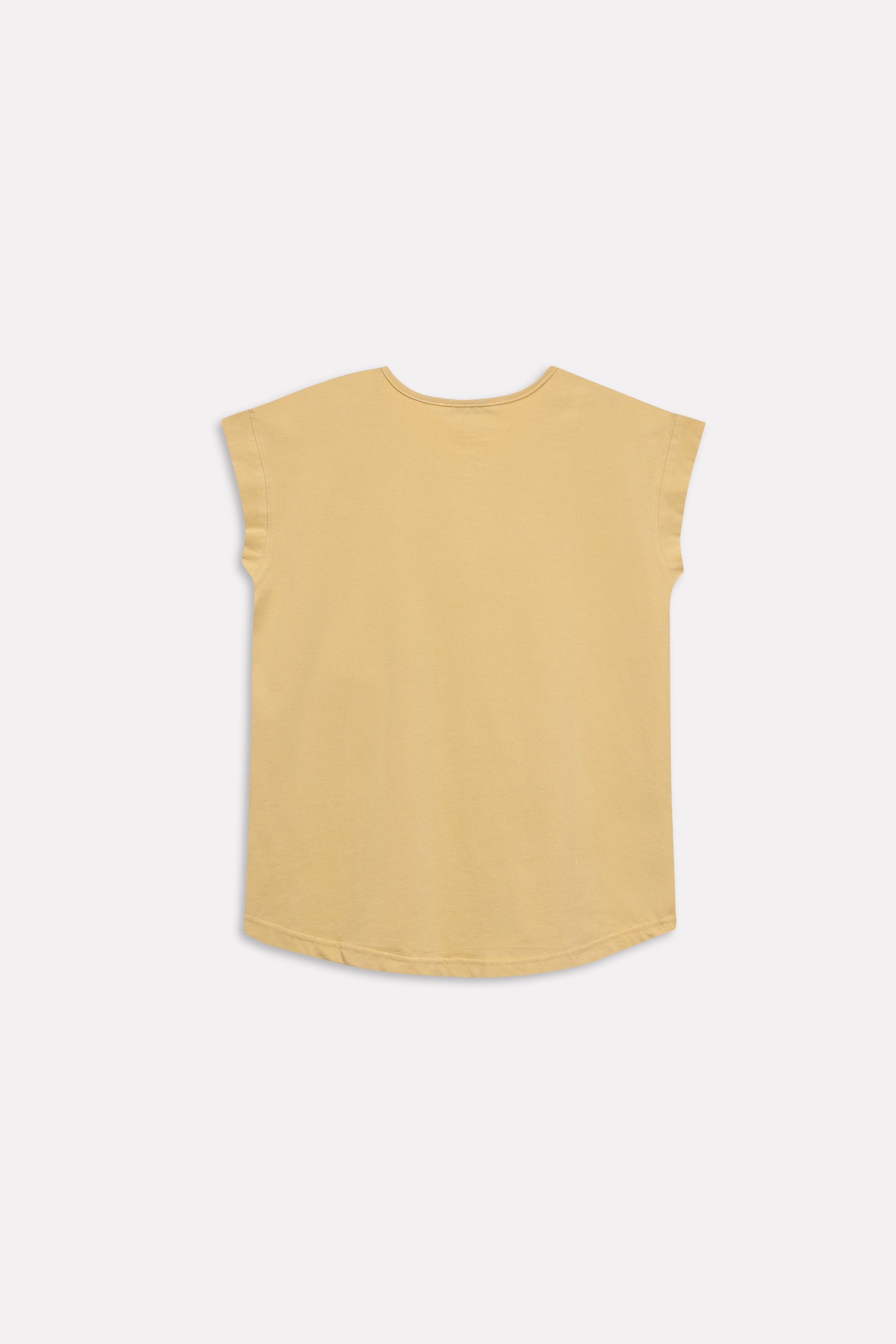 Beige relaxed shoulder-tab t-shirt, alternate angle, by SOLA Pakistan.