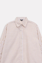 Additional view of the beige & white stripe button-up stripe shirt, by SOLA Pakistan.