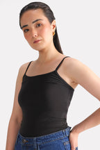 Black camisole, full styled look, by SOLA Pakistan.